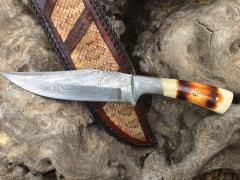 Damascus Skinner, Rattlesnake Inlay, Double Loop Laced edges
