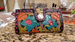 Tooled leather ladies clutch