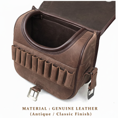 Real Leather Brown Canvas Cartridge Bag – Shotgun Ammo Holder for Hunters & Shooters